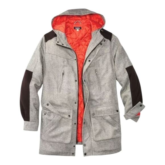 King Size Men's Size 5X Wool Herringbone Hooded Quilted Outerwear Parka Coat - Picture 1 of 16